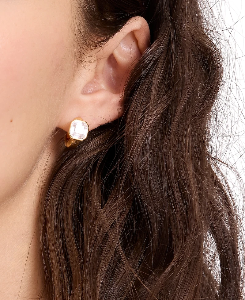 kate spade new york Cubic Zirconia Sparkling Asscher Huggie Earrings (also Emerald)