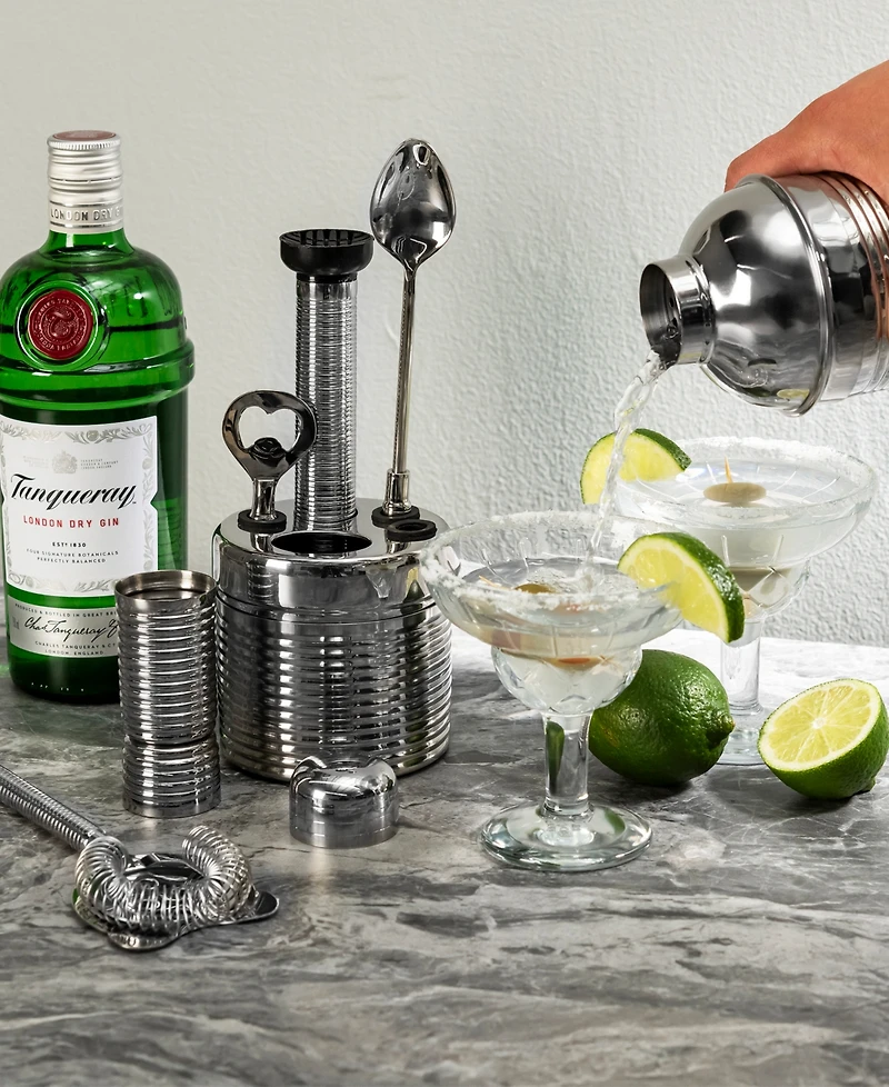 French Home Textured Stainless-Steel Barware, Set of 7