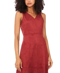 Vince Camuto Women's Faux-Suede Seamed V-Neck Sleeveless Midi Dress