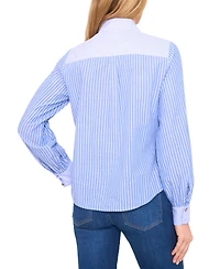 CeCe Women's Striped Cotton Shirt with Heart Buttons