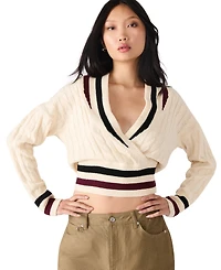Steve Madden Women's Addison V-Neck Varsity Cable Sweater