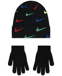 Nike Big Boys 2-Piece Swoosh Repeat Beanie and Gloves Set