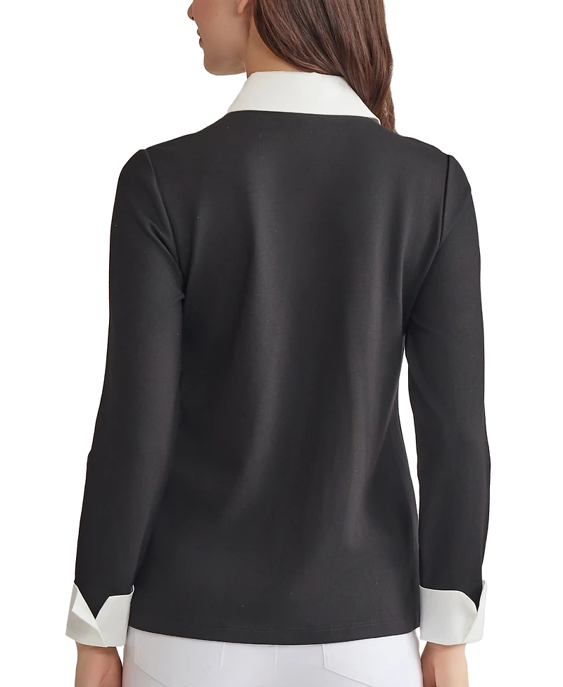 Jones New York Petite V-Neck Long-Sleeve Two-Fer Pullover