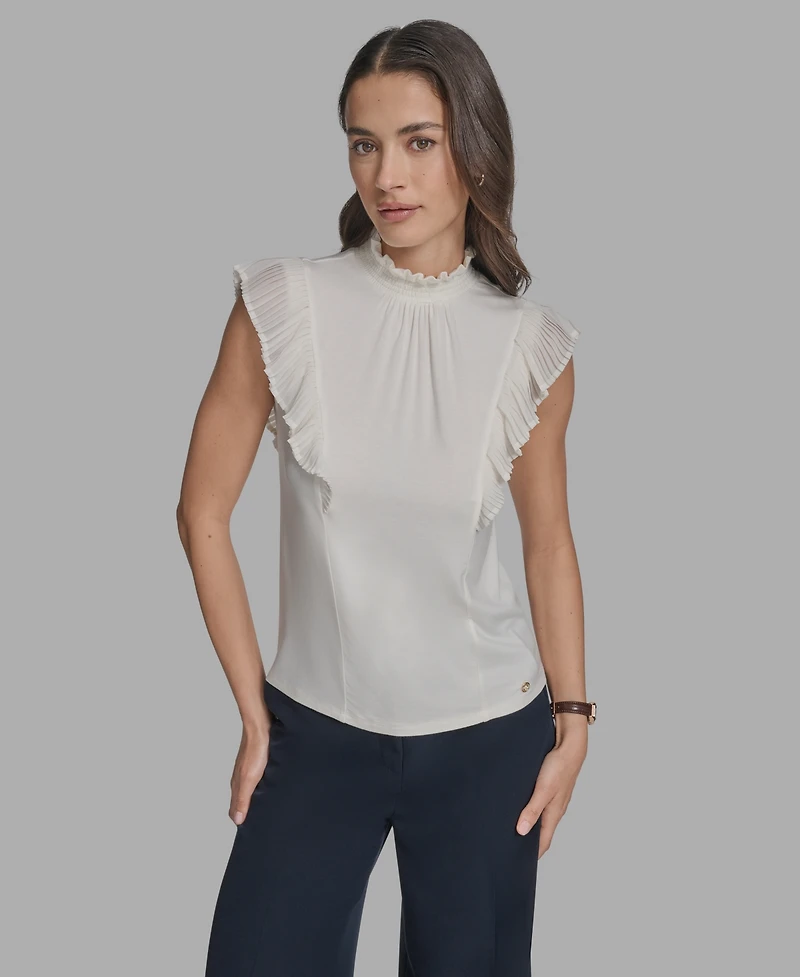 Bcbg Women's Mock Neck Knit Flutter-Sleeve Top