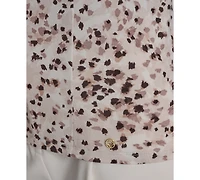 Bcbg Women's Printed Mock Neck Knit Flutter-Sleeve Top
