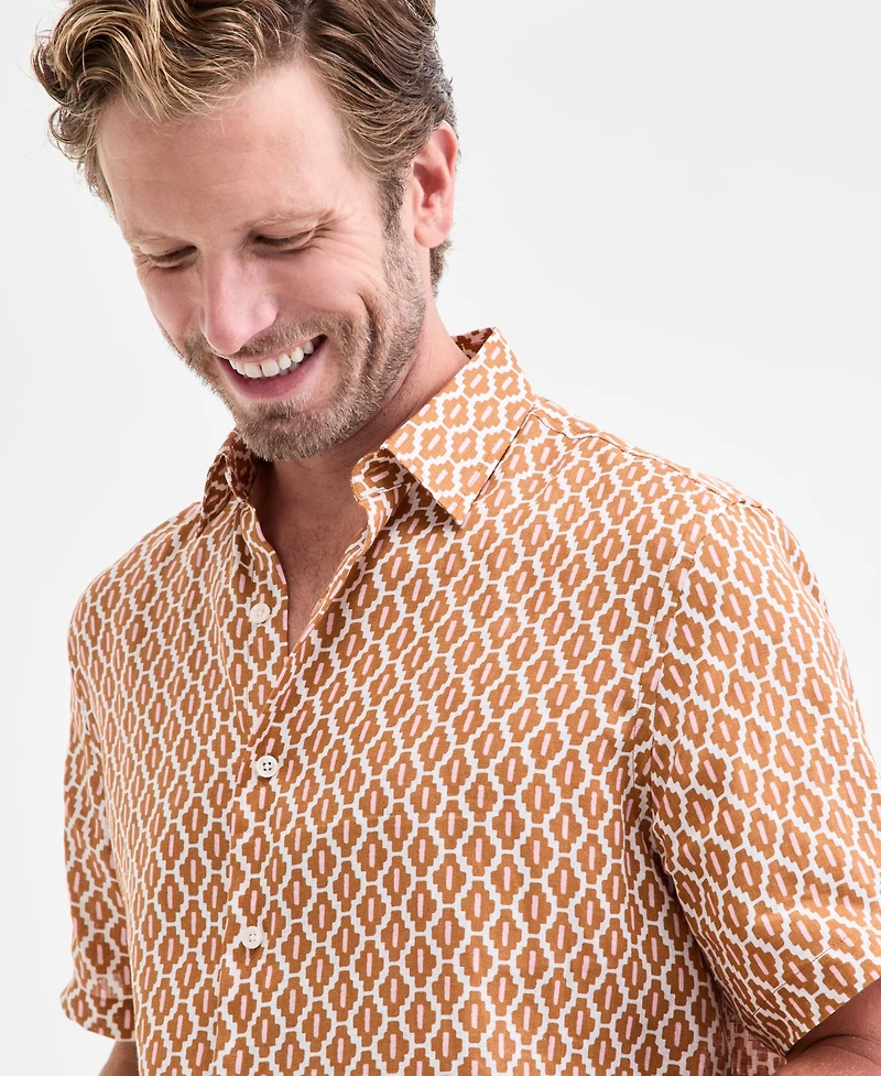 Club Room Men's Short-Sleeve Tonelle Geo-Print Linen Shirt, Macy's Exclusive