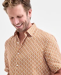 Club Room Men's Short-Sleeve Tonelle Geo-Print Linen Shirt, Macy's Exclusive