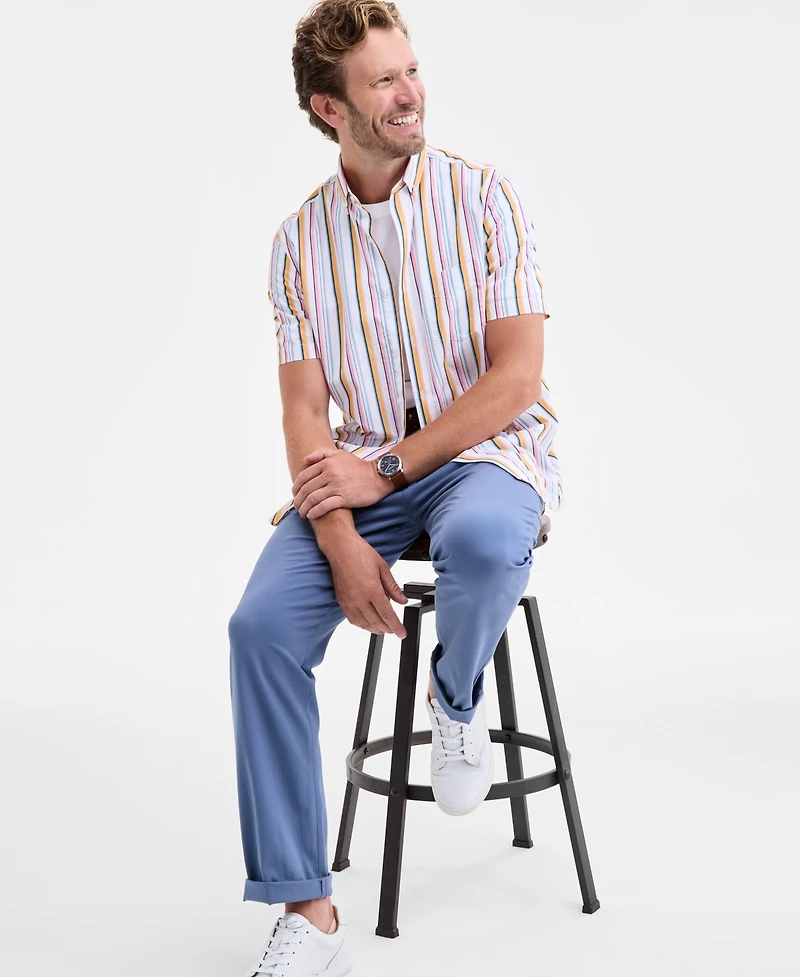 Club Room Men's Kara Stripe Short-Sleeve Button-Down Poplin Shirt, Macy's Exclusive