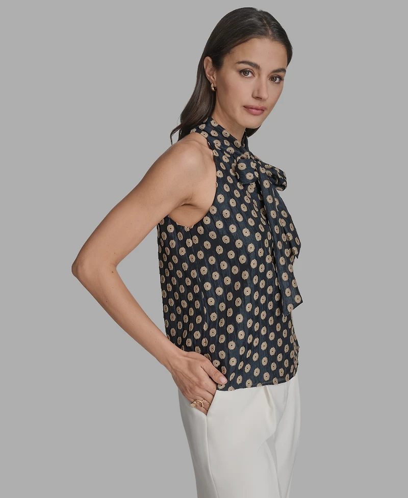 Bcbg Women's Printed Tie-Neck Sleeveless Blouse