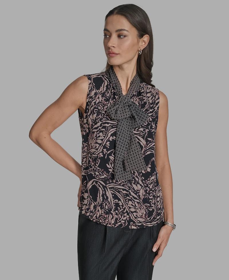 Bcbg Women's Printed Sleeveless Tie-Neck Blouse