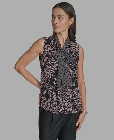 Bcbg Women's Printed Sleeveless Tie-Neck Blouse