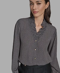 Bcbg Women's Printed Ruffled V-Neck Blouse