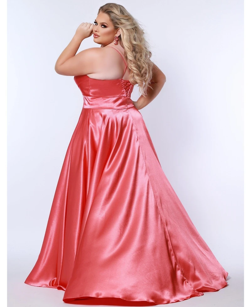 Sydney's Closet Women's Satin A-line Sweetheart Lace-Up Evening Gown
