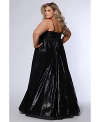Sydney's Closet Women's Sweetheart Neckline Empire Waistline Plus Size Metallic Gown