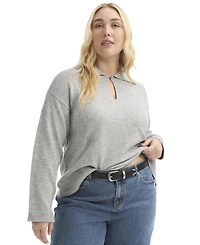 June + Vie Women's Plus Polo Shirt Sweater