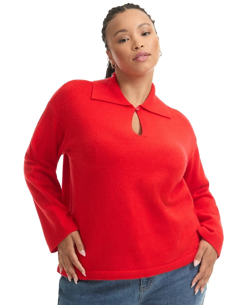 June + Vie Women's Plus Polo Shirt Sweater