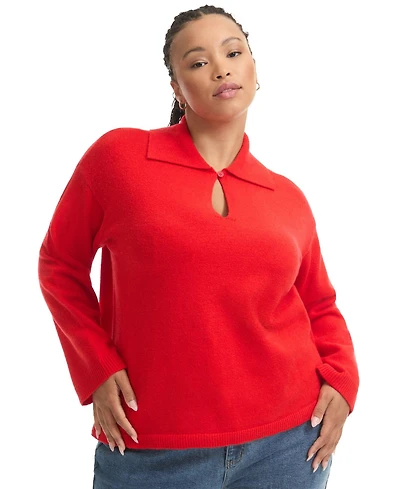 June + Vie Women's Plus Polo Shirt Sweater