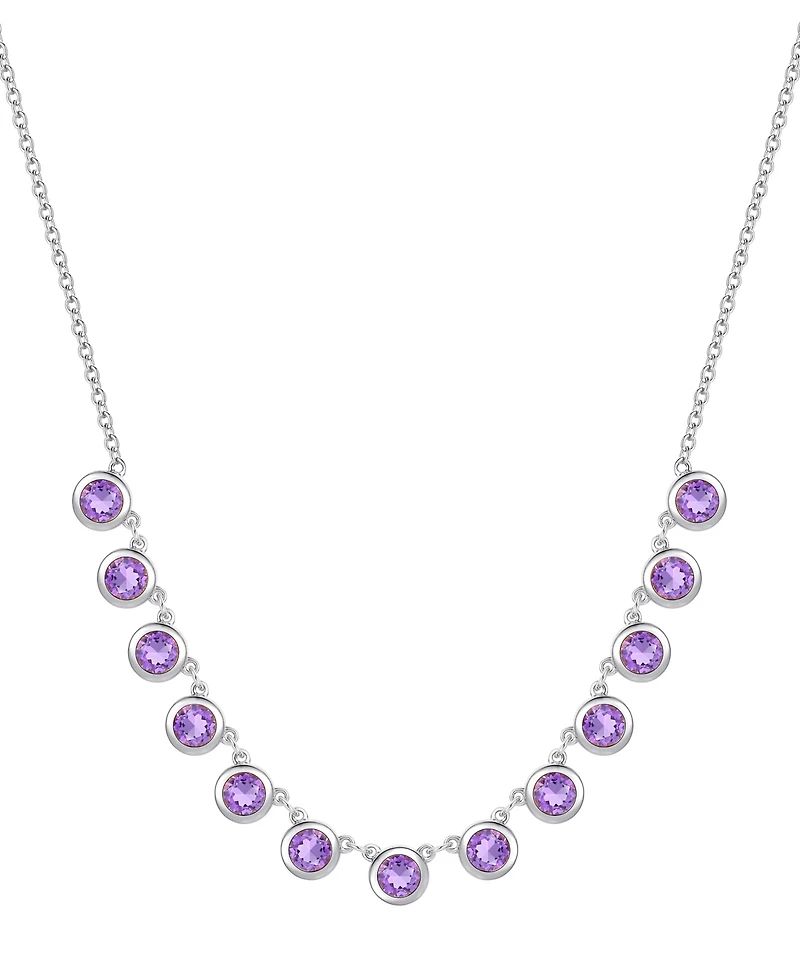 Amethyst Bezel 17" Collar Necklace Sterling Silver (Also Citrine & Blue Topaz)