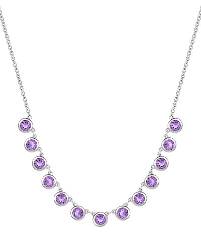Amethyst Bezel 17" Collar Necklace Sterling Silver (Also Citrine & Blue Topaz)