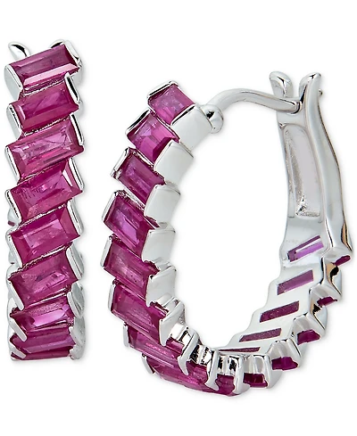 Ruby Baguette Small Hoop Earrings (3-7/8 ct. t.w.) in Sterling Silver, 0.47"