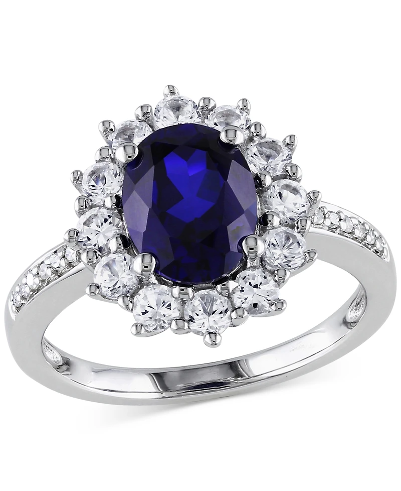 Gemstone & Diamond Accent Halo Ring Sterling Silver
