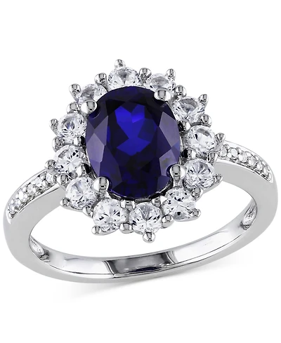 Gemstone & Diamond Accent Halo Ring Sterling Silver