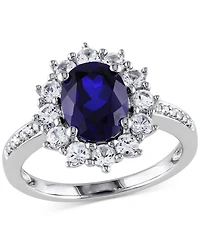 Gemstone & Diamond Accent Halo Ring Sterling Silver