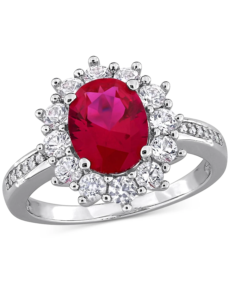 Gemstone & Diamond Accent Halo Ring Sterling Silver