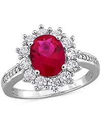 Gemstone & Diamond Accent Halo Ring Sterling Silver