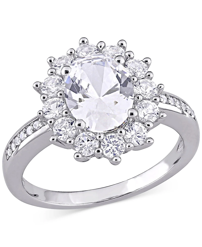 Gemstone & Diamond Accent Halo Ring Sterling Silver