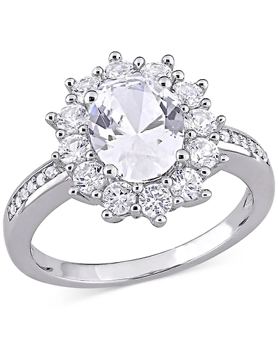 Gemstone & Diamond Accent Halo Ring Sterling Silver