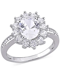 Gemstone & Diamond Accent Halo Ring Sterling Silver