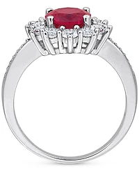 Gemstone & Diamond Accent Halo Ring Sterling Silver