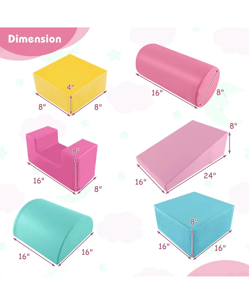 Akiudex 6 Pieces Foam Climbing Blocks Indoor Climb and Crawl Activity Playset with Rectangles