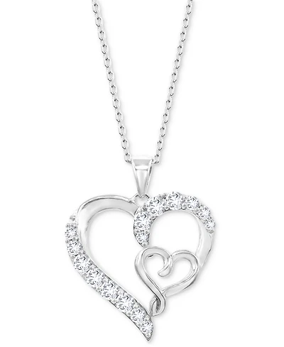 Lab Grown White Sapphire (3/4 ct. t.w.) 18" Heart Pendant Necklace in Sterling Silver