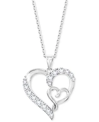 Lab Grown White Sapphire (3/4 ct. t.w.) 18" Heart Pendant Necklace in Sterling Silver