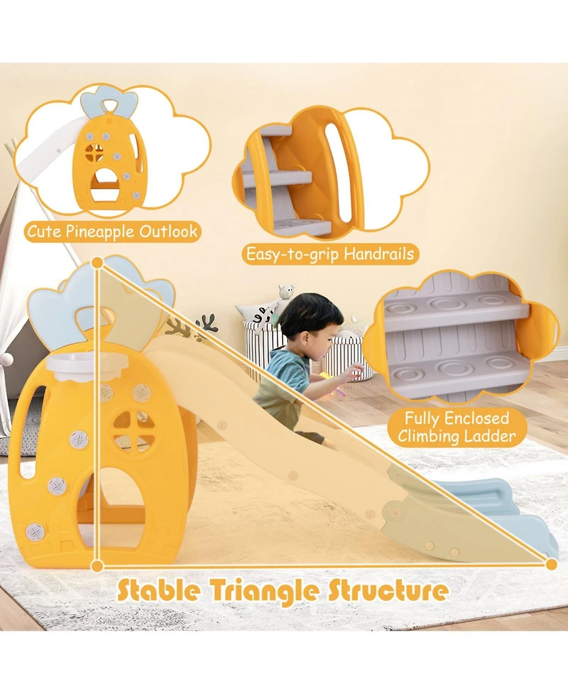 Akiudex foldable slide with basketball hoop and buffer zone for kids aged 3+ years old