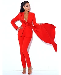 Miss Circle Women's Vayla Red Skinny Fit Crepe Trousers