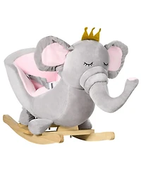 Cesicia Baby Rocking Horse Elephant Rocking Chair Toddler Rocker Toy with Sound Wooden Base Seat Safety Belt