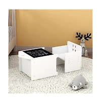 Cesicia Wooden Toddler Table and Chair Set Kids Activity Table Step Stools with Blackboard & 3 Heights Adjustable