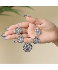 Jessica Simpson Statement Medallion Necklace in Antiqued Silver
