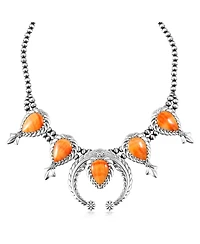 American West Jewelry Sterling Silver Orange Spiny Oyster Pear-Cut Squash Blossom Necklace, 17 to 20 Inches