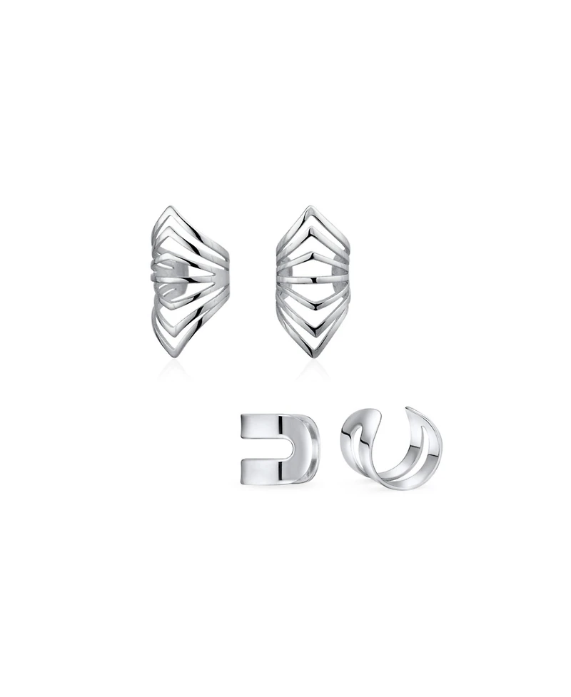 Bling Jewelry Set of 2 Geometric Chevron Cartilage Ear Cuffs Clip Wrap Helix Earrings Gold Plated .925 Sterling Silver
