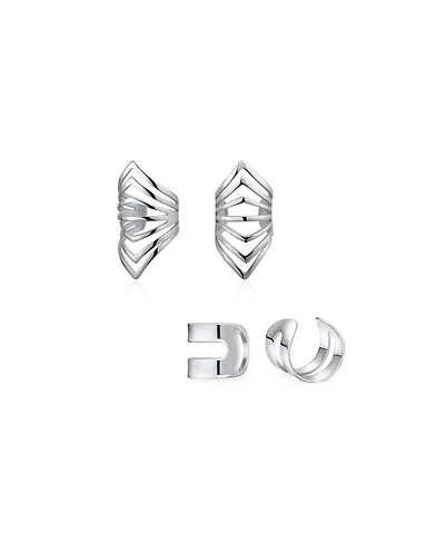 Bling Jewelry Set of 2 Geometric Chevron Cartilage Ear Cuffs Clip Wrap Helix Earrings Gold Plated .925 Sterling Silver