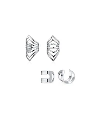 Bling Jewelry Set of 2 Geometric Chevron Cartilage Ear Cuffs Clip Wrap Helix Earrings Gold Plated .925 Sterling Silver