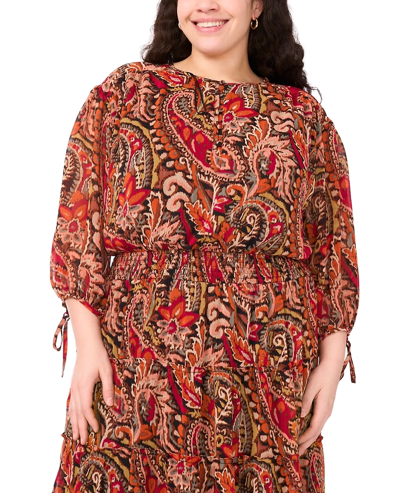 Msk Plus 3/4-Sleeve Chiffon Midi Dress