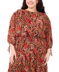 Msk Plus 3/4-Sleeve Chiffon Midi Dress