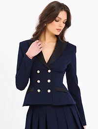 Miss Circle Women Nasia Navy Blue Double Breast Backless Blazer