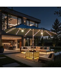 Xizzi 15ft Solar Umbrella Smart Led Lighted Patio Umbrella,12 Heavy Duty Ribs Large Outdoor Double Sided Rectangle Umbrella with Light Modes and Base