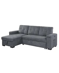Homlux 95"W Gray Woven Fabric Reversible Sleeper Sectional Sofa with Storage Chaise Cup Holder Charging Ports and Pockets